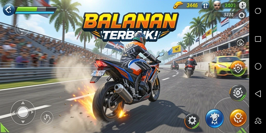 Tampilan seru dari gameplay balapan motor yang mendebarkan.