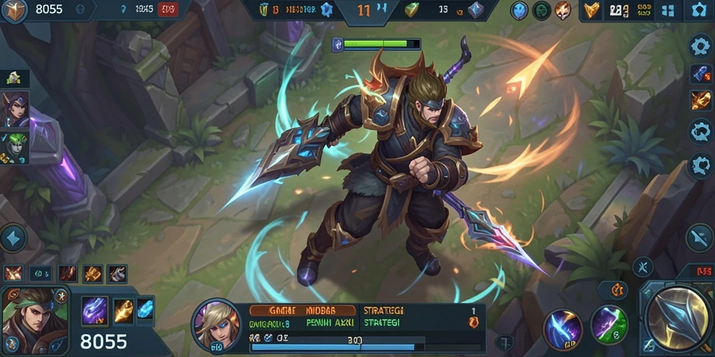 Tampilan gameplay intens dari 8055 yang menunjukkan aksi MOBA.