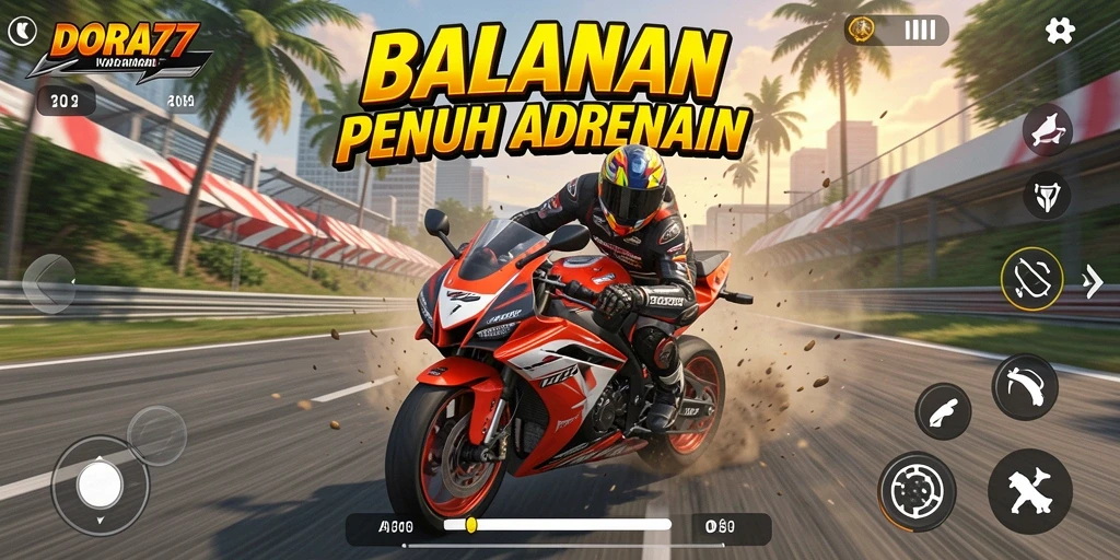 Gameplay seru DORA77 dengan balapan motor yang menegangkan.