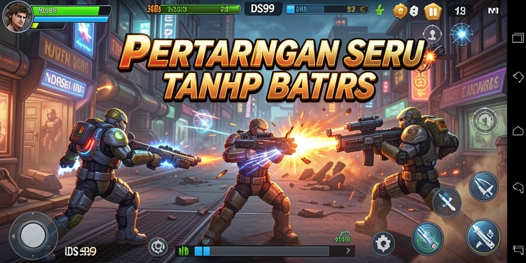 Screenshot menampilkan pertarungan seru dalam DS99 dengan karakter yang beraksi.