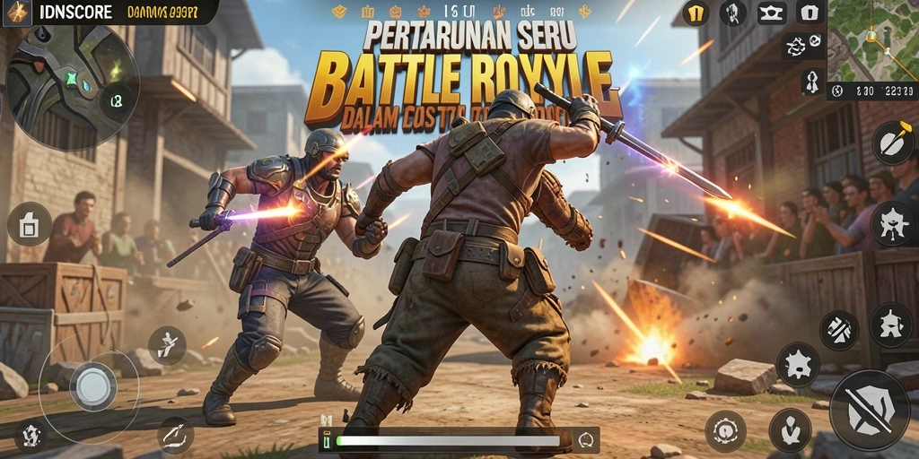 Tampilan seru gameplay Battle Royale di IDNSCORE.