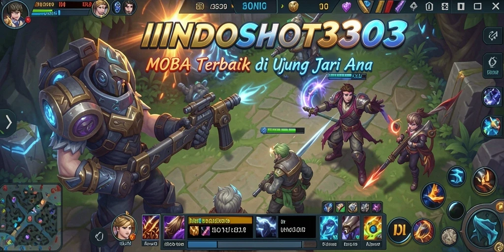 Screenshot gameplay <strong>INDOSLOT303</strong> menampilkan aksi seru dalam pertempuran tim.