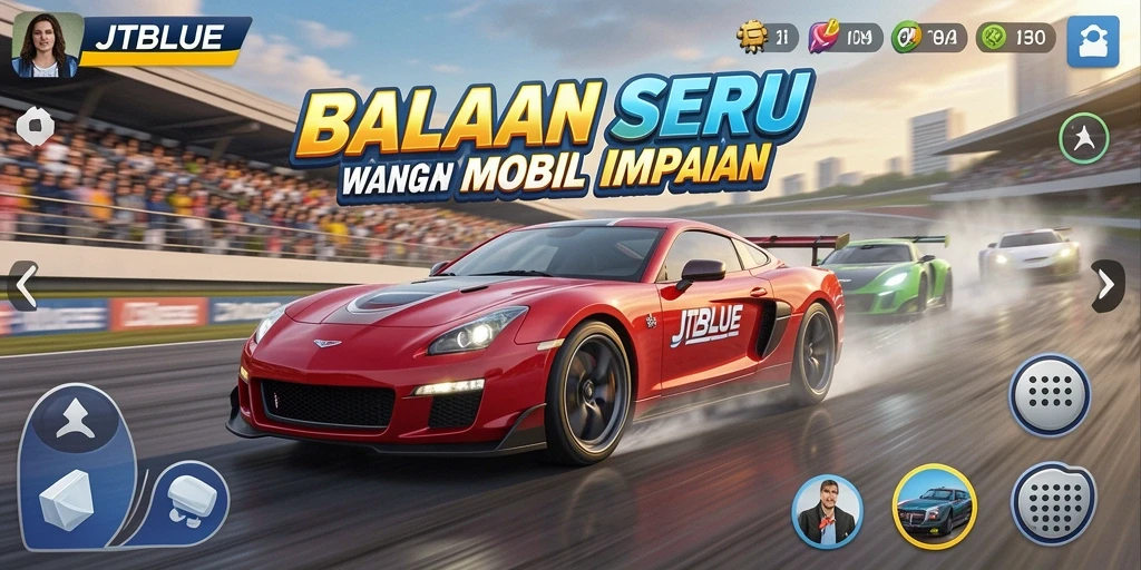 Tangkapan layar JTBLUE menampilkan aksi balapan yang mendebarkan dan grafis luar biasa.
