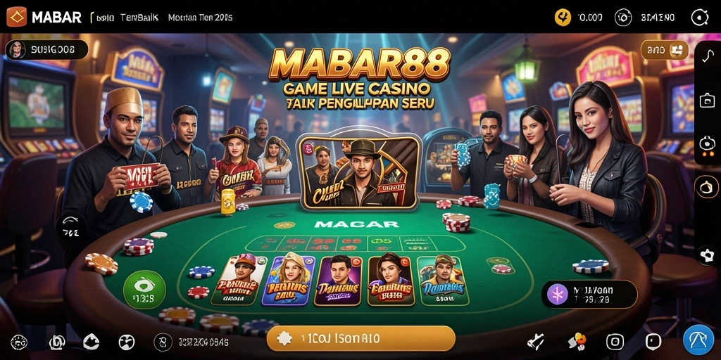 Tampilan utama gameplay MABAR88 dengan dealer langsung dan meja permainan.