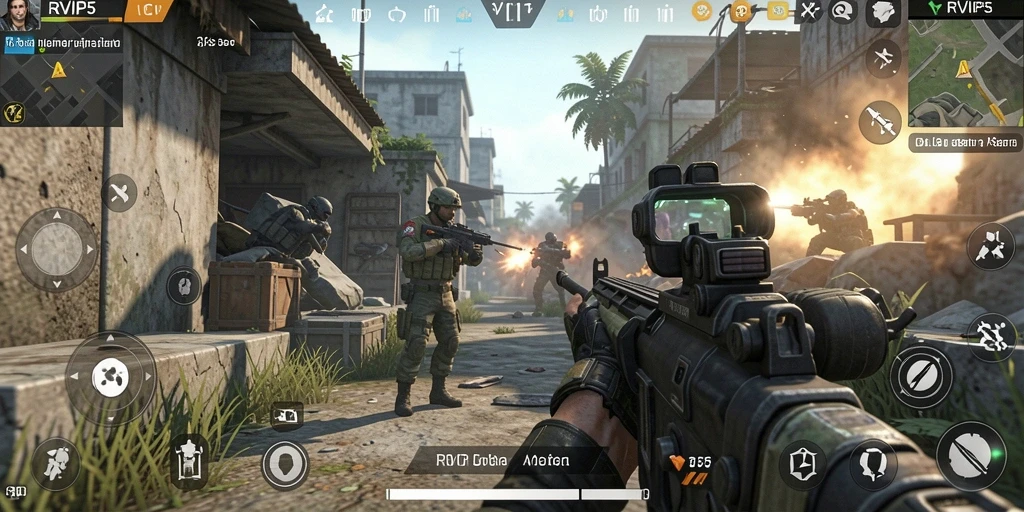 Screenshot menunjukkan aksi intens dari gameplay RVIP5 yang mendebarkan.