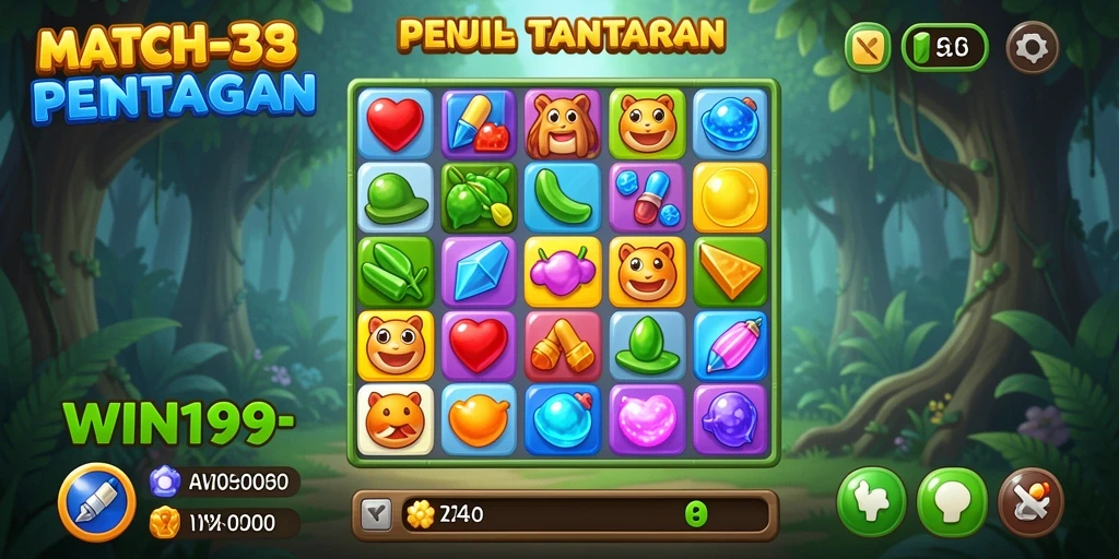 Screenshot gameplay WIN199 dengan tantangan Match-3 yang seru.