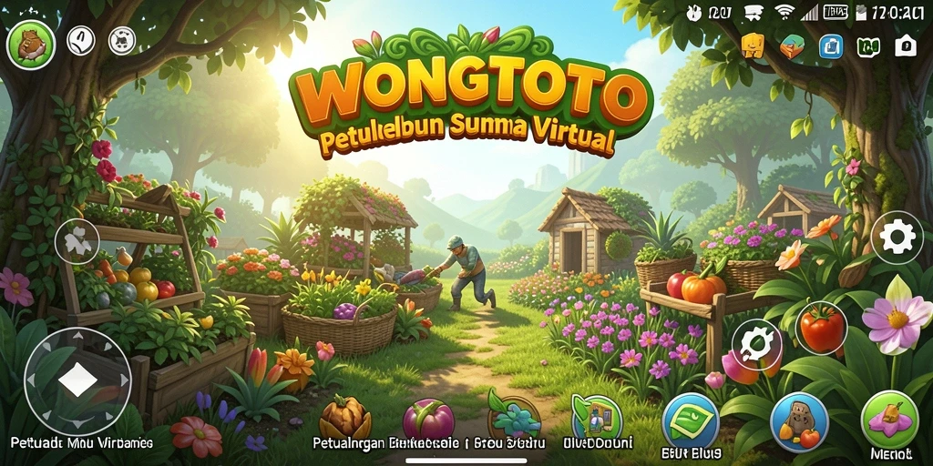 Screenshot gameplay WONGTOTO menampilkan aktivitas berkebun yang seru dan interaktif.