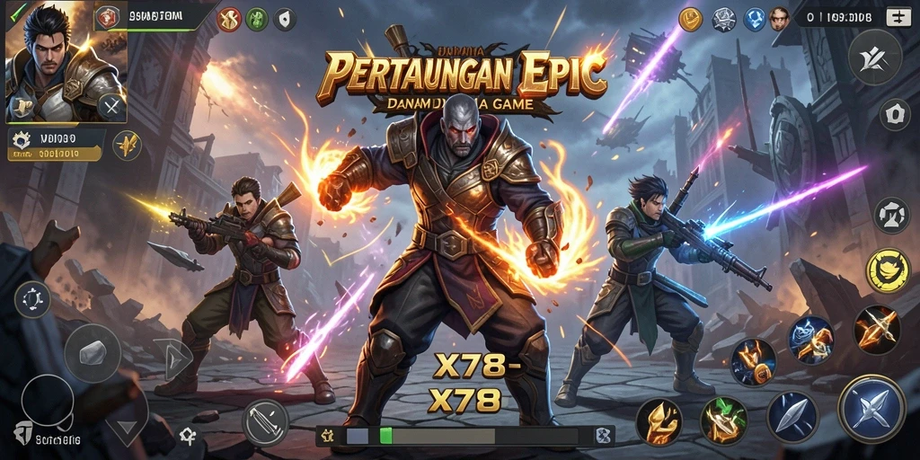 Screenshot X78 menampilkan pertarungan yang seru dengan karakter unik.
